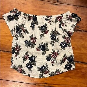 Abercrombie & Fitch Floral Off-Shoulder Blouse - Cream and Black